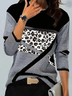 Women's Trendy Fashion Leopard Print Long Sleeve Shirt Crewneck Top Temperament Commuter Pullover Top
