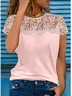 JFN Round Neck Solid Lace Casual T-Shirt/Tee