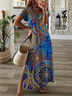 JFN V Neck Tribal Vacation Maxi  Dress 