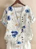 JFN Round Neck Floral Buttoned Daily T-Blouse/Tee