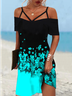 JFN V Neck floral off shoulder Vacation Midi Dress