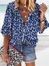 Loose holiday flower button up shirt Plus Size