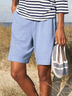 JFN Solid Pocketed Cotton Linen Casual Shorts