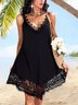 JFN V Neck Solid Lace Sleeveless Beach Vacation Mini Dress