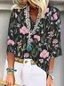 JFN V Neck Holiday Flower Floral Loose Vacation Casual Top T-Blouse/Tee