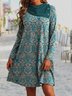 Casual Ethnic Floral Design Loose Long Sleeve Knit Dress