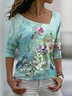 Casual Painting Asymmetrical Floral T-Shirt