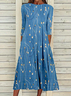 Women's A Line Dress Midi Dress Blue Half Sleeve Floral Ruched Print Spring Summer Crew Neck Casual Modern
