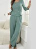 Ribbed Knit Lounge Crew Neck Buttoned Two-Piece Set
