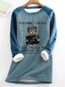 Women's Fleece Sweatshirt Pullover Cute Doggy Printed Round Neck Long Sleeve 