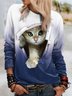 Loose Cat Crew Neck Casual Sweatshirt