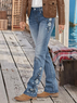 Women Casual Embroidered Floral Bell-Bottomtrousers Denim Jeans