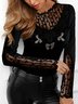 Lace Split Joint Urban Crew Neck Top