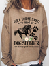 Women's Cute Horse And Dog Flower Dirt Horse Smell Simple Crew Neck Loose Sweatshirt