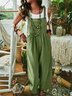 Solid Color Sleeveless Pocket Casual Wide Leg Button Jumpsuit