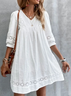 Loose Plain V Neck Casual Dress