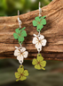 St. Patrick Green Four Leaf Clover Wooden Earrings Female Party Holiday Jewelry