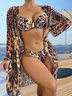 Sexy Animal Printing Notched Bikini With Cover Up