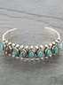 Silver Antique Distressed Inlaid Turquoise Cuff Bracelet Everyday Ethnic Jewelry