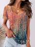 Casual Abstract Crew Neck Lace T-Shirt