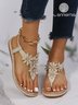 Applique & Faux Pearl Decor Slip On Thong Sandals