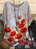 Crew Neck Casual Floral Loose Blouse