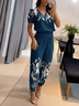 V Neck Floral Business Casual Two-Piece Set