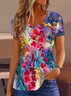 V Neck Floral Loose Casual Blouse