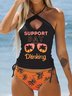 Vacation Plants Printing V Neck Tankini