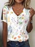 Casual Buckle Loose Floral T-Shirt