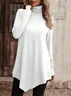 Casual Plain Turtleneck T-Shirt Asymmetric Tunic