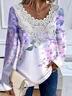 Women Floral Long Sleeve Lace Shrits Spring & Fall