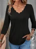 Women's Three Quarter Sleeve Tee T-shirt Spring/Fall Plain Modal V Neck Daily Going Out Casual Top Black