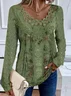 Women's Long Sleeve Blouse Spring/Fall Random Print Lace Jersey Crew Neck Daily Going Out Casual Top Green