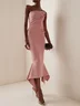 Women's Sleeveless Summer Plain Ruched Dress Strapless Date Going Out Urban Midi Bodycon Pink