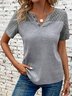Lace Casual Notched Loose Blouse