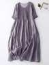 Women's Short Sleeve Summer Plain Pleated V Neck Daily Going Out Vacation Midi H-Line Purple Dress