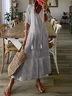 Women's Half Sleeve Summer Striped Cotton Dress V Neck Daily Going Out Casual Maxi H-Line Gray