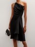 Women's Sleeveless Summer Plain Ruched Dress Strapless Cocktail Going Out Urban Midi A-Line Black