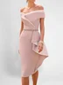 Women's Short Sleeve Summer Plain Ruched Dress Off The Shoulder Cocktail Going Out Urban Midi Bodycon Pink