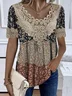 Women's Short Sleeve Blouse Summer Disty Floral Lace V Neck Daily Going Out Casual Top Black
