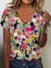 Women's Short Sleeve Tee T-shirt Summer Floral V Neck Daily Going Out Casual Top Multicolor
