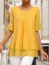 Women's Short Sleeve Blouse Summer Plain Crew Neck Daily Going Out Simple Top Pink