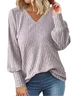 Women's Long Sleeve Shirt Spring/Fall Gray Purple Plain V Neck Daily Going Out Casual Top