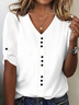 Women's Half Sleeve Tee T-shirt Summer Plain Buckle Cotton V Neck Daily Going Out Casual Top White