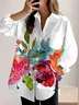 Women's Long Sleeve Shirt Spring/Fall Floral Shirt Collar Daily Going Out Casual Top White