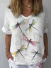 Women's Short Sleeve Blouse Summer Dragonfly V Neck Daily Going Out Casual Top Apricot