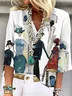 Women's Three Quarter Sleeve Blouse Spring/Fall Painting V Neck Daily Going Out Casual Top White