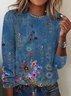 Women's Long Sleeve Tee T-shirt Spring/Fall Floral Jersey Crew Neck Daily Going Out Casual Top Blue