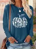 Women's Long Sleeve Tee T-shirt Spring/Fall Pumpkin Pattern Cotton-Blend Crew Neck Daily Going Out Casual Top Blue